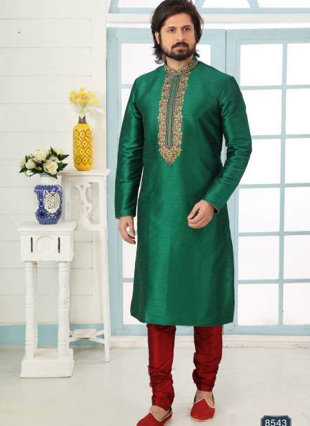 Green New Party And Function Wear Traditional Art Banarasi Silk Kurta Churidar Pajama Redymade Collection 1036-8543
